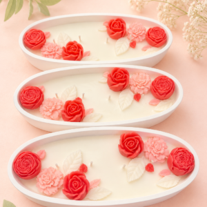 Elegant Rose Floral Boat Urli Candle