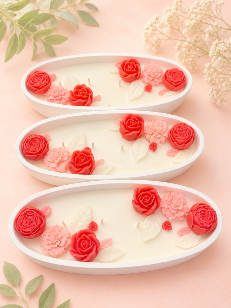 Elegant Rose Floral Boat Urli Candle
